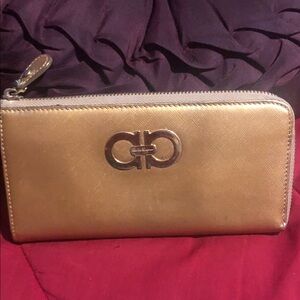 Salvatore Ferragamo Gold Textured Wallet